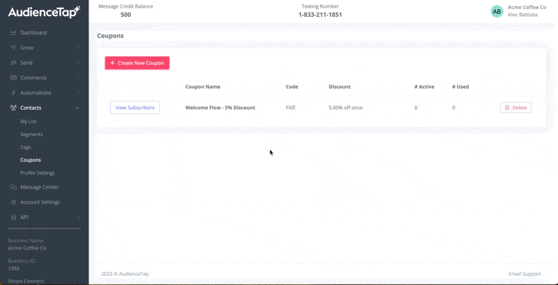Configuring coupon duration and usage settings