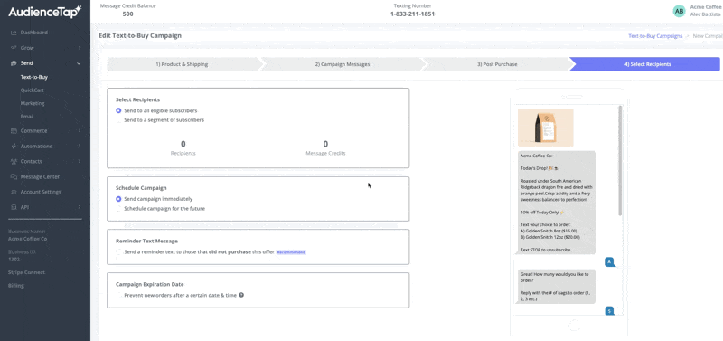 Selecting a customer segment in a campaign