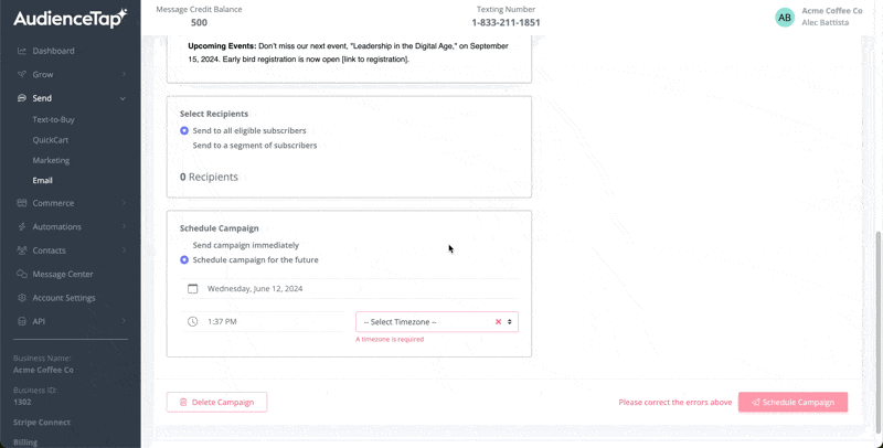 Sending or scheduling an email campaign