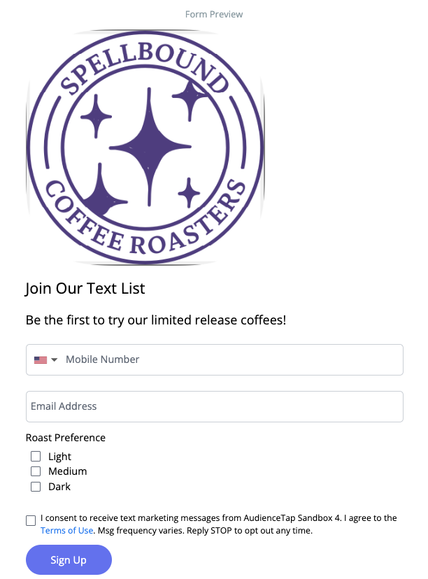 Online form signup embedded on a website