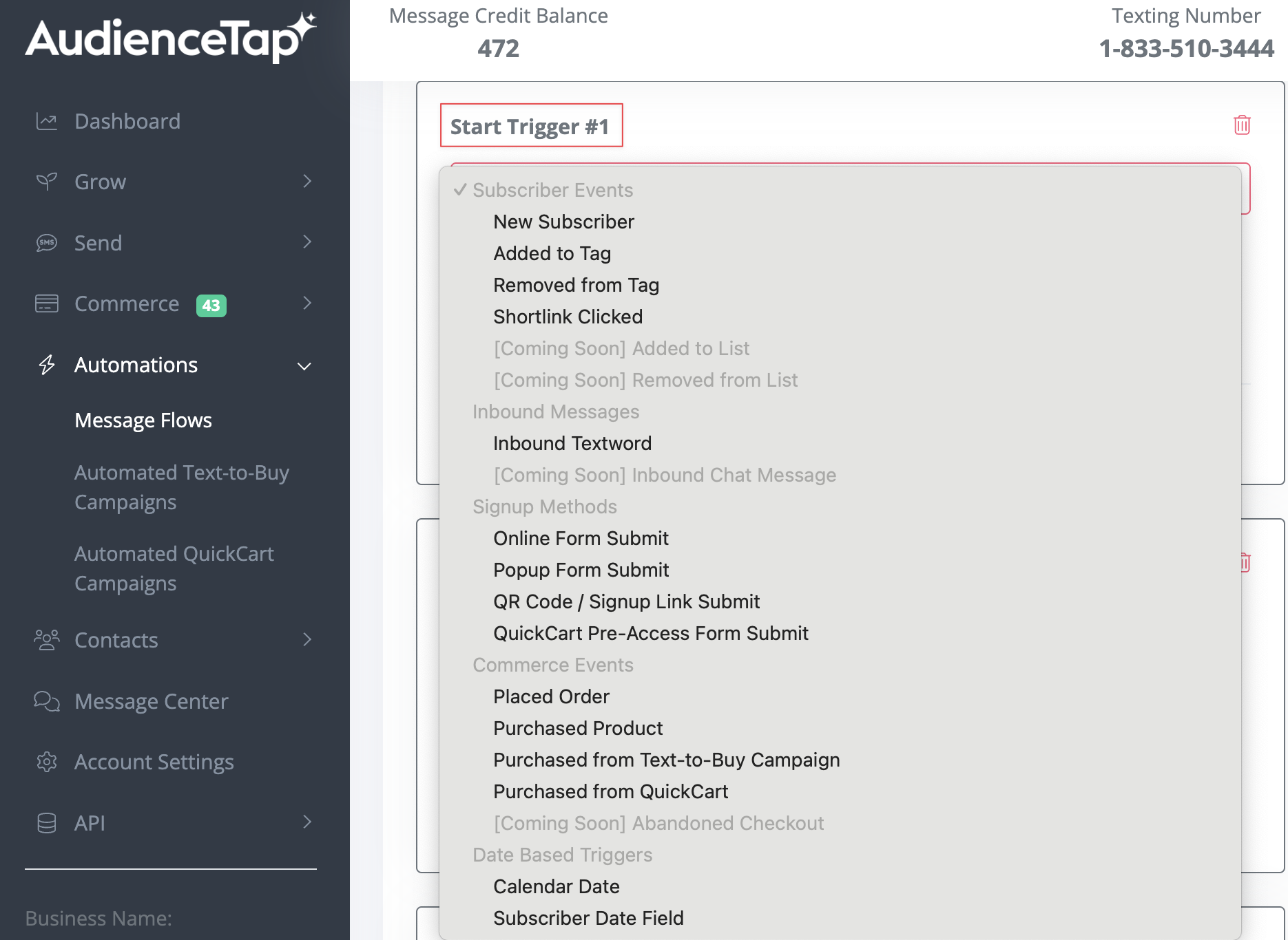 Configuring start triggers for a message flow