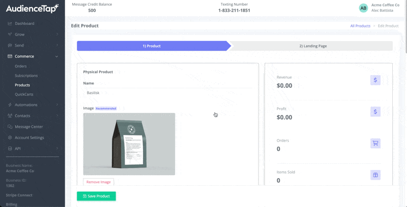 Manually adding a product with details in AudienceTap