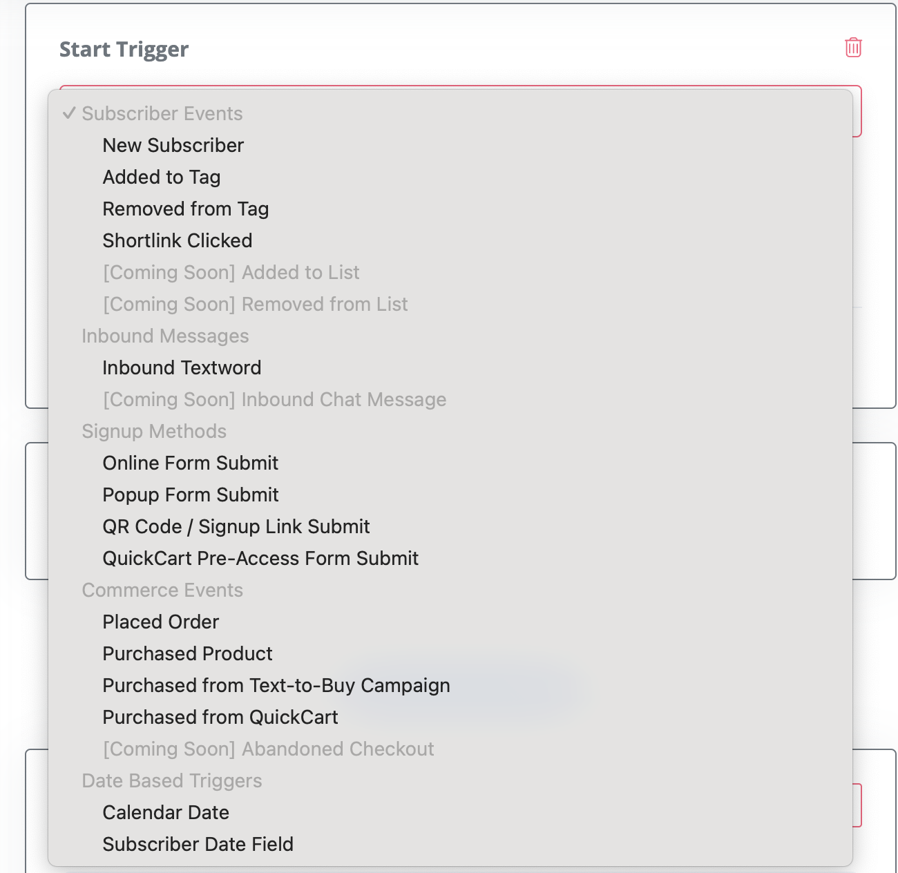 Configuring start triggers for automation actions