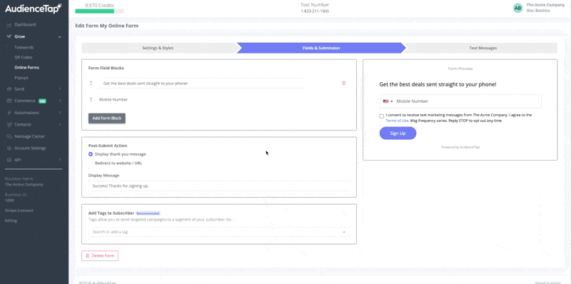 Adding content blocks to an online form