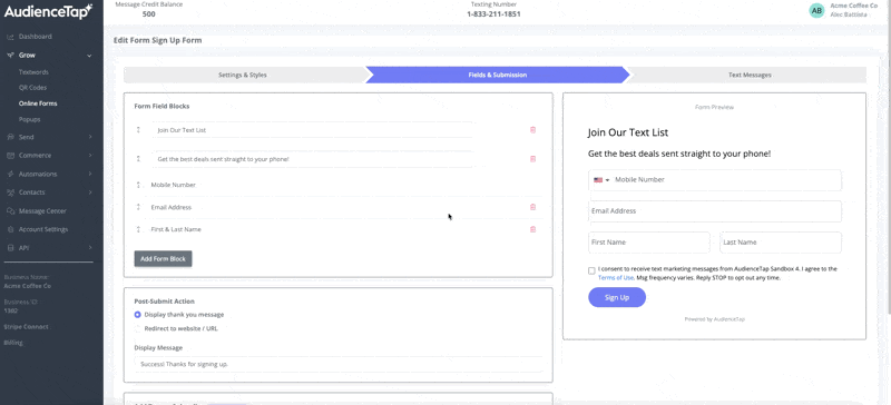 Adding tags and message flow enrollment to a form