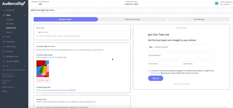Customizing an online form with brand logos and colors