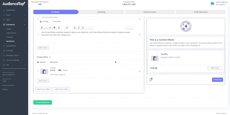 Configuring product details, variants, and pricing in QuickCart