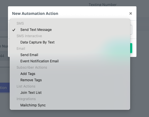Short code automation action options including data capture and tagging