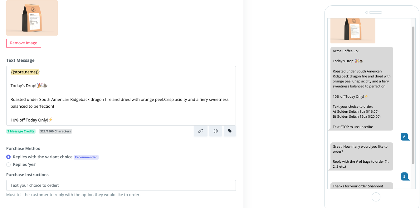 Reviewing purchase options before launching a drop