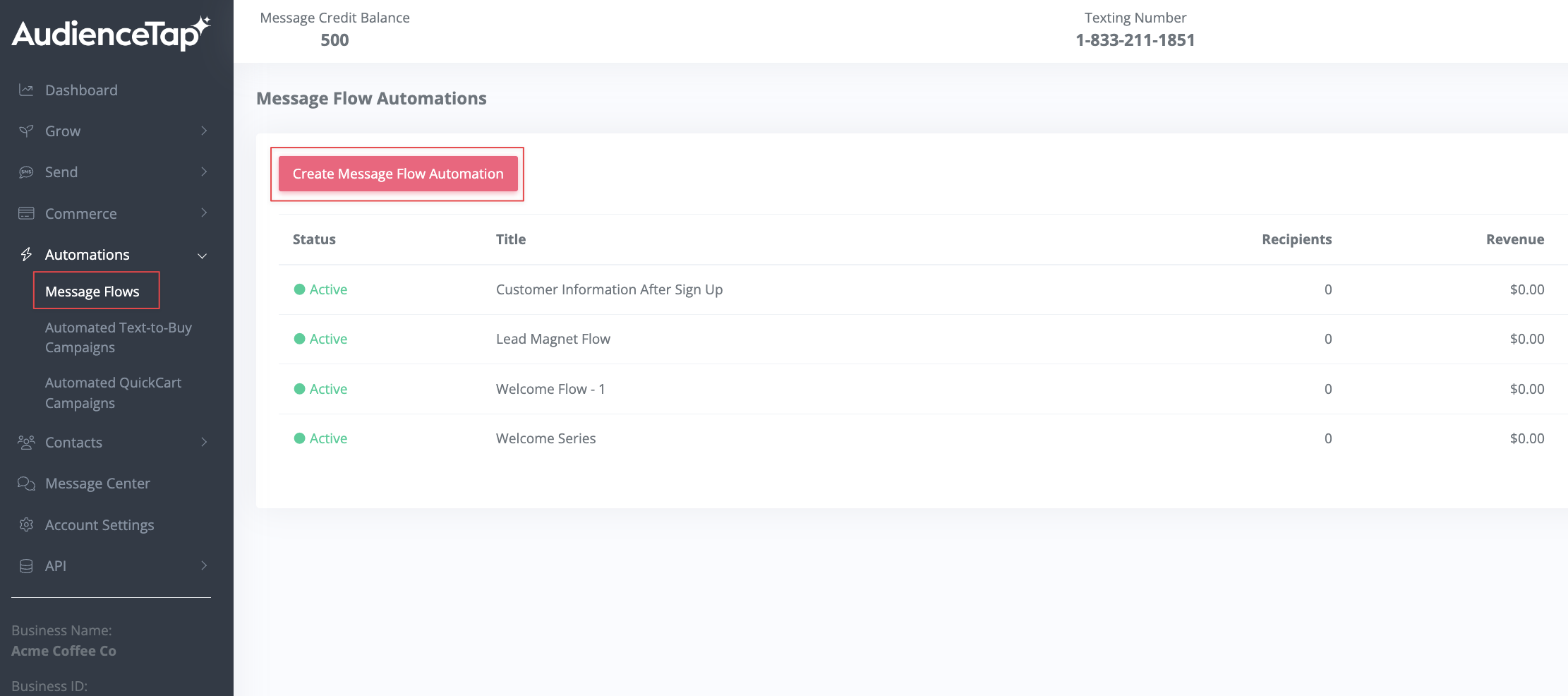 Welcome flow location in Automations menu